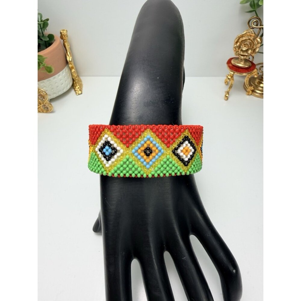 Handmade Beaded Cuff Bracelet Sz7 Colorful Western Style Boho Statement